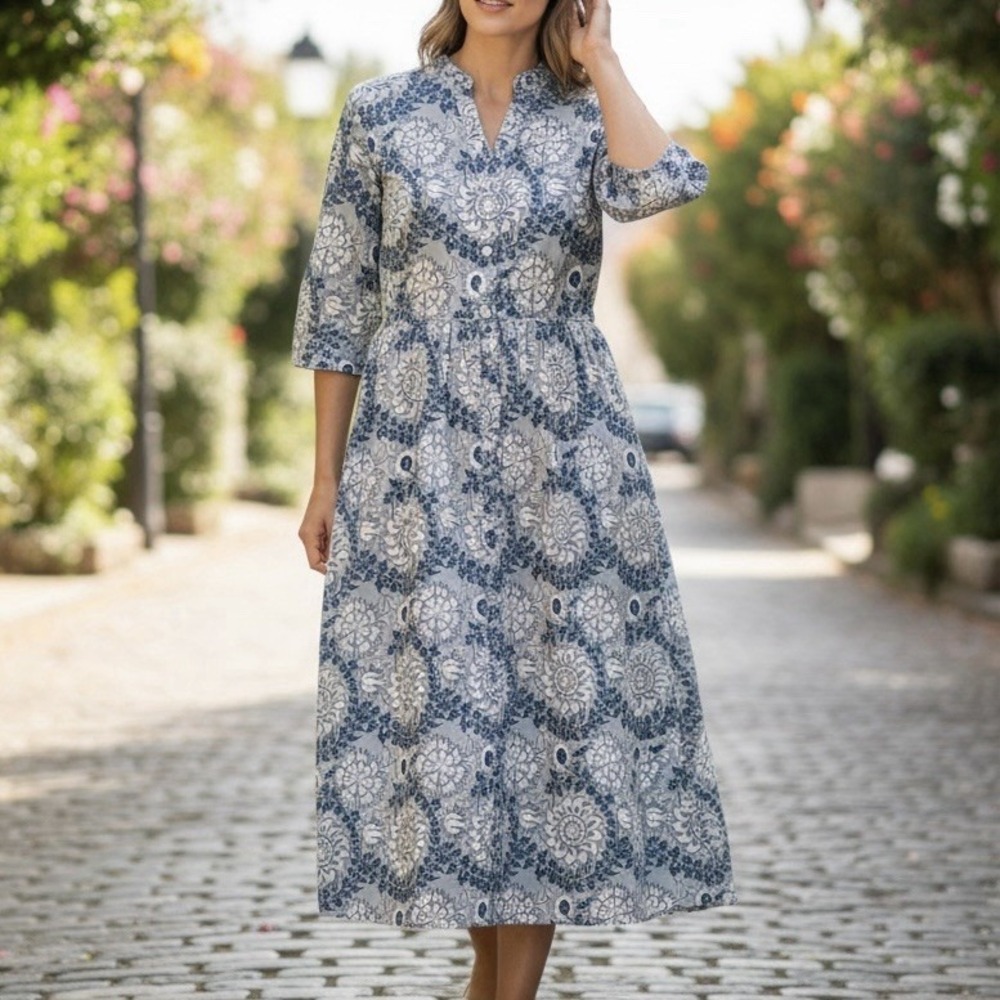 Beau & Ro Floral Cotton Button Down‎ Midi Dress Prairie Cottagecore Sz S
